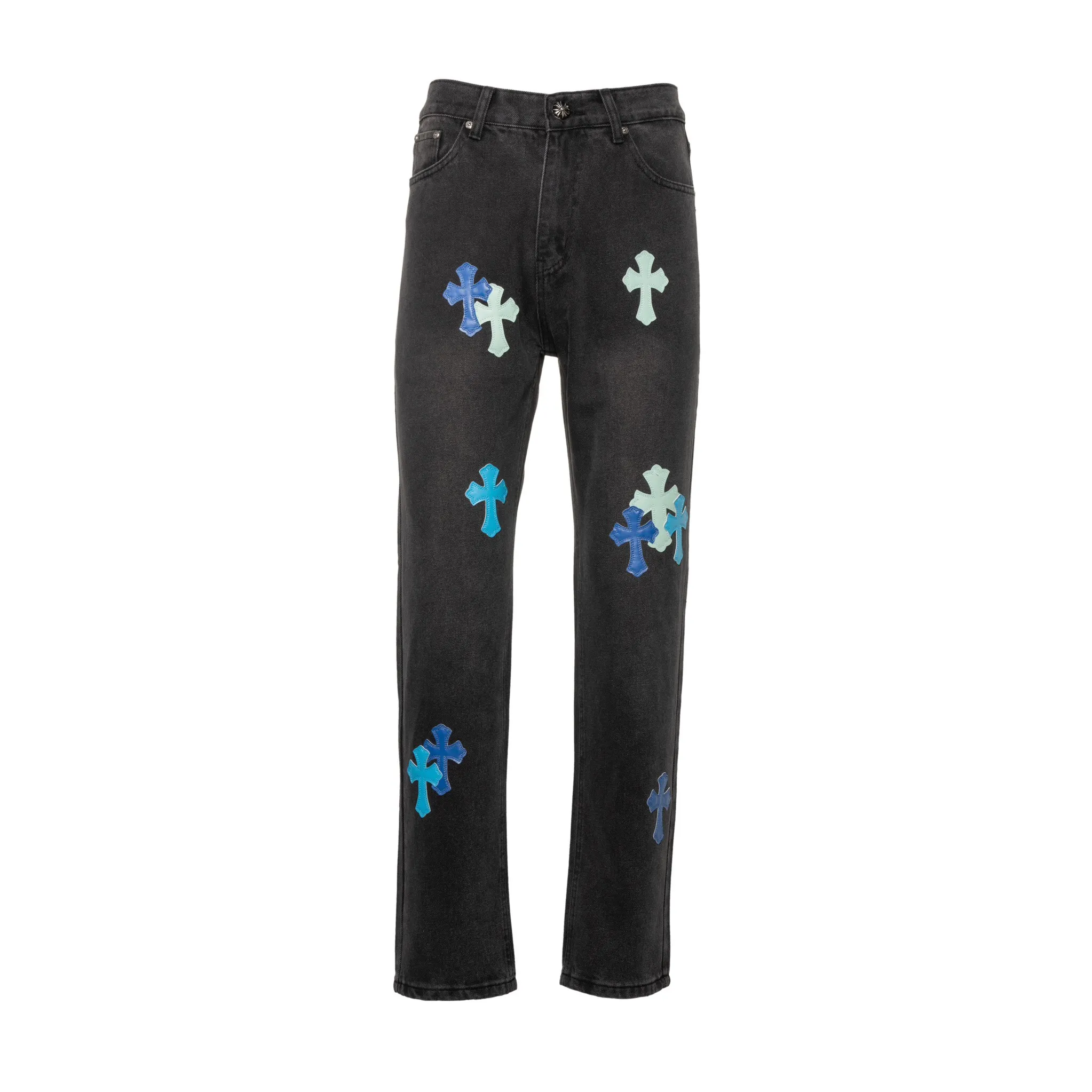 P220 Top version (black pants and blue leather) Top version Chrome Hearts jeans with leather jeans. As we all know, chromehearts jeans use vintage Levis jeans as the base for creation. They usually add their own unique silver buckles and silver ornaments, plus leather embellishments. This is what doubles the value of these vintage jeans, because the base is Vintage jeans, jeans themselves have become very soft and comfortable after years of baptism, which can be distinguished from ordinary jeans. You should also refer to the pants data for size. Style number: 1850# Color: black pants blue leather Size: 28 30 32 34 36 28 Waist 86 Hips 100 Pants length 102 30 Waist 90 Hips 104 Pants length 104 32 Waist 94 Hips 108, pants length 106 34, waist 98, hips 112, pants length 110 36, waist 102, hips 116, pants length 112